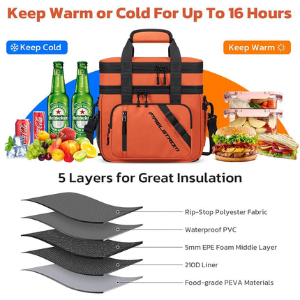 Maelstrom Lunch Box, Sac Repas Isotherme 20 L pour Hommes et Femmes, Sac Glacière Double Compartiment Extensible et Étanche avec 6 Poches, Sac à Déjeuner Réutilisable pour le Travail, Pique-nique, Voyage, Orange