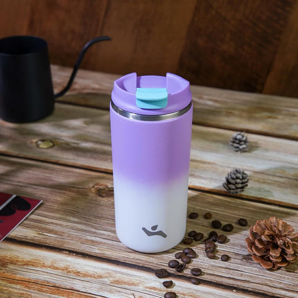 Konokyo Tumbler with Lid, 12 oz Travel Coffee Mug Double Wall Vacuum Stainless Steel Thermal Metal Cup Insulated Water Bottle,PurpleWhite