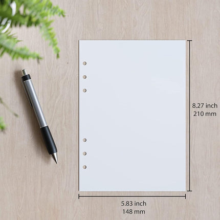 A5 Blank Paper - 250 Sheets - 6 Hole Punched for FiloFax, A5 Planners, Organizers, and Binders - 100 GSM (24 lb.) - 148mm x 210mm (5.83" x 8.27")