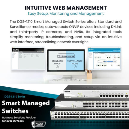 D-Link DGS-1210-10MP 10-Port Gigabit Smart Managed PoE Switch with 2 Gigabit SFP Ports, 130 W Power Budget, Enhanced L2 Switching and Security