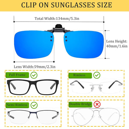 FRAZALA Fish Man Polarized Clip-on Sunglasses Anti-Glare Driving Glasses for Prescription Glasses, Blue + Black, One Size