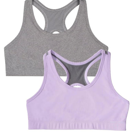 Sujetador deportivo racerback Fruit of the Loom Stay Dry para niña, orquídea estelar con gris/carbón, pequeño