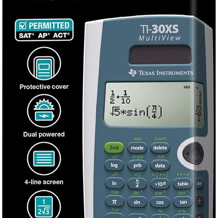 Texas Instruments TI-30XS MultiView - calculators (Pocket, Battery/Solar, Scientific calculator, Blue, White, Buttons, LCD)