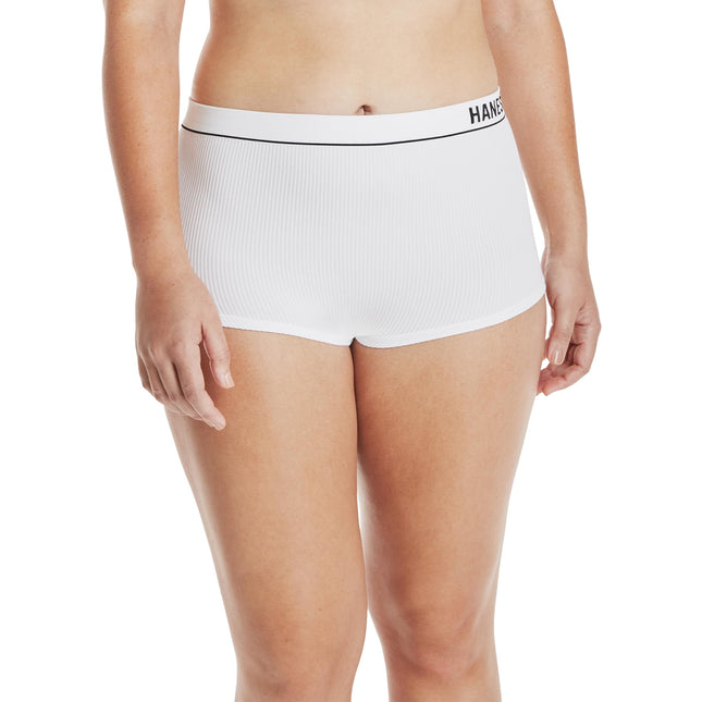 Hanes Women's Originals Seamless Stretchy Ribbed Boyfit Panties Pack, couleurs assorties, paquet de 6, Goldie/blanc/rose bonbon, TP