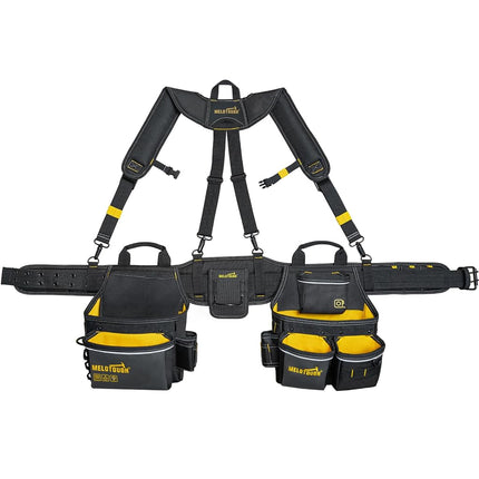 MELOTOUGH Carpenters Tool Belt with Suspenders Professional Tool Belt Combo Organizer With Tool Pouch Suspenders with 32 Pockets and Loops fits 33"-47"Waist for Electrican/Contractor/Technican(Yellow)