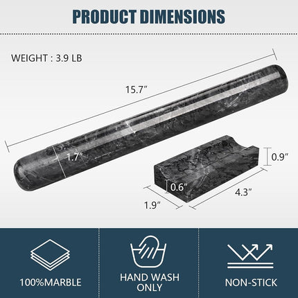 HESHIBI Marble Rolling Pin with Stand, 15.7", Black Stone, Non Stick