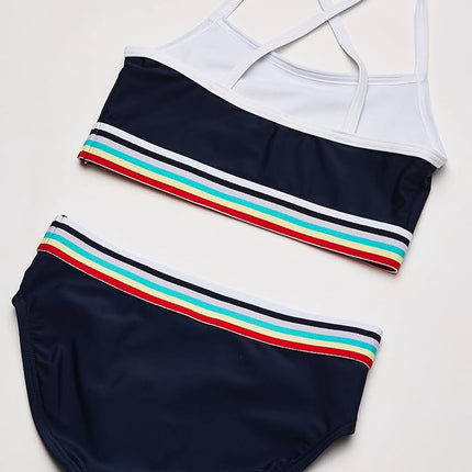 Kanu Surf Girls UPF 50+ Beach Sport Athletic Bikini Swimsuit, Tanya Navy, 14