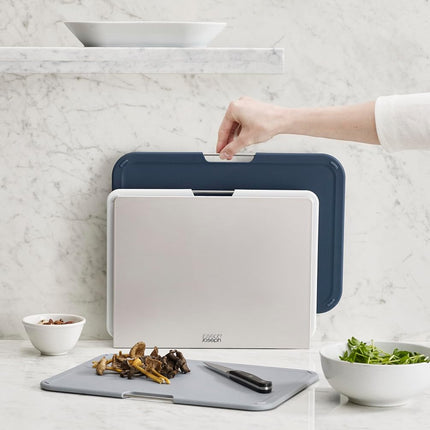 Joseph Joseph Nest Large 3-Piece Colour coded Chopping Board Set with Storage Stand, Large - Grey