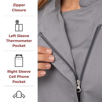 Chef Works Women's Hartford Chef Coat Jacket, Grey, S