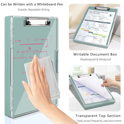 Clipboard with Storage,Heavy Duty Clip Boards 8.5x11 with 2 Storage Case,Clear Visible Top Panel Storage Clipboards,Side Open Clip Boards,Nursing Clipboard Folder Case for Office Supplies-Dark Green