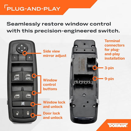 Dorman 901-473 Front Driver Side Door Window Switch for Select Models, Black