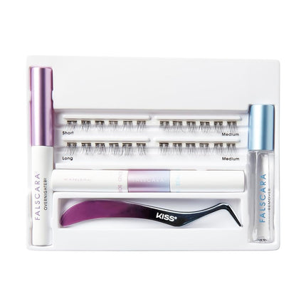 KISS Falscara False Eyelash Special Edition Starter Kit with Overnighter, Bond & Seal, Applicator, Remover, & 24 Lengthening Lash Wisps