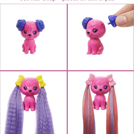 Barbie HBG40 - Color Reveal Bows lalka zmiany włosów, niebieski brokatowy zestaw zabaw z 25 stylizacji włosów i niespodzianek partii, wiek 3+.