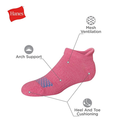 Hanes Girls' Comfort Fit Heel Shield and No Show Socks, paquetes de 10 pares, Heel Shield - Colores surtidos - Paquete de 10, Grande