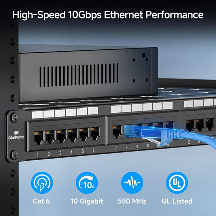 Cable Matters Rackmount or Wall Mount 1U 24-Port Cat 6 Network Patch Panel with Support Bar