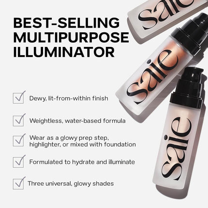 Saie Glowy Super Gel Lightweight Illuminator - Luminizer and Makeup Primer for Glowing Skin - Enriched with Vitamin C + Hydrating Squalane Oil - Starglow (1 oz)