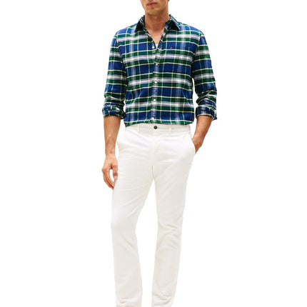 Tommy Hilfiger Mens Long Sleeve Oxford Shirts in Regular Fit, Men's Button Down Shirts, Also Available in Big and Tall, Ornamental Green/Check, S