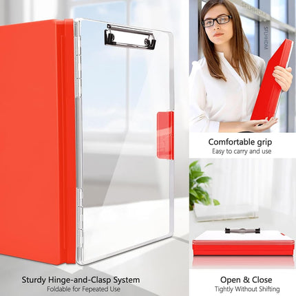 Clipboard with Storage,Heavy Duty Clip Boards 8.5x11 with 2 Storage Case,Clear Visible Top Panel Storage Clipboards,Side Opening Clip Boards,Nursing Clipboard Folder Case for Office Supplies-Red