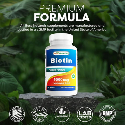 Best Naturals Biotin (Also Called Vitamin B7), 10,000 mcg 365 Tablets (365 Count (Pack of 2))