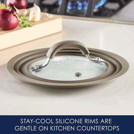 Rachael Ray Cook + Create Universal Silicone-Rimmed Glass Lid, 8.5 Inch, Taupe