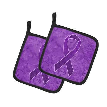 Caroline's Treasures Purple Ribbon For Pancreatic & Leiomyosarcoma Cancer Awareness Pair of Pot Holders, 7.5HX7.5W, Multicolor