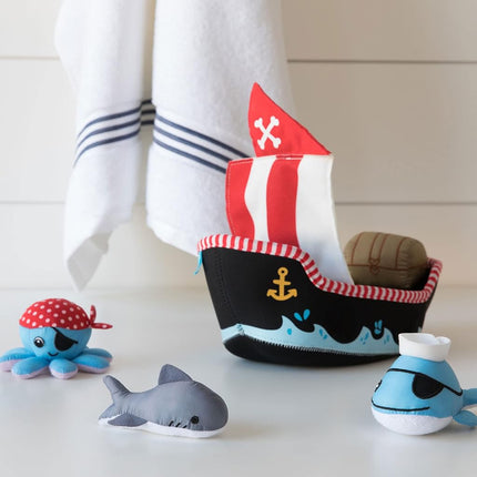 Manhattan Toy Neoprene Pirate Ship 5 Piece Floating Spill n Fill Bath Quick Dry Sponges and Squirt Toy