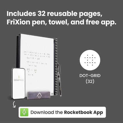 Rocketbook Smart Reusable - Dot-Grid Eco-Friendly Notebook with 1 Pilot Frixion Pen & 1 Microfiber Cloth Included - Infinity Black Cover, Letter Size (8.5" x 11") (EVR-L-K-A)