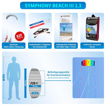 HQ Kites Symphony Beach III 1.3 Stunt Kite 51" Dual - Line Sport Kite