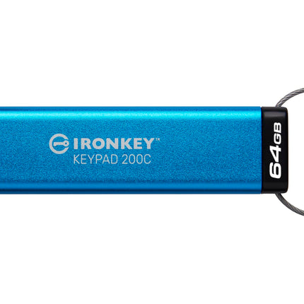 Unidad flash USB Kingston IronKey Keypad 200C Type-C con cifrado de hardware FIPS 140-3 Nivel 3 (Pendiente) y cifrado de hardware XTS-AES de 256 bits -IKKP200C/64GB