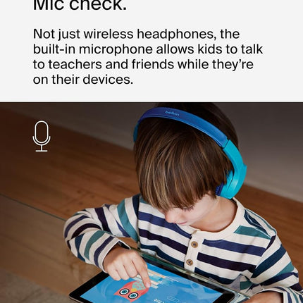 Belkin SoundForm Mini - Wireless Bluetooth Kids Headphones, 30H Battery, 85dB Safe Volume Limit, Built-in Microphone - Toddler On-Ear Earphones for iPhone, iPad - Ideal for School - Blue w/Case