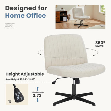DUMOS Desk Chair No Wheels, Criss Cross Chair Wide Cross Legged Office Desk Vanity Comfy Chair, Armless Adjustable Swivel Chairs for Home Computer Task Beige