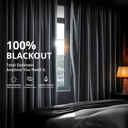 HPD Half Price Drapes Velvet Blackout Curtains/Drapes - 120 Inches Long 1 Panel Blackout Curtain Signature Pleated for Living Room & Bedroom - 25W X 120L, Distance Blue Grey