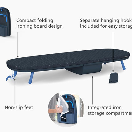 Joseph Joseph Pocket Plus Folding Space-Saving, Compact table-top Ironing Board, Black/Blue
