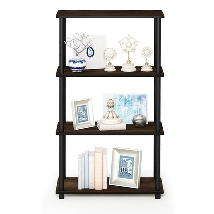 Furinno TURN-N-TUBE Storage Shelves, 4-Tier Toolless Book Shelf, Corner Shelf, Toolless Open Shelves, for Organization and Storage, Living Room, Garage, Home Office, Columbia Walnut