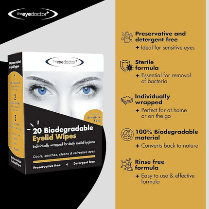 Eye Doctor Eyelid Wipes, 40 Sterile Eye Wipes for Dry Sensitive Eyes, Large