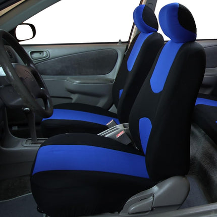 FH GROUP FH-FB050115 + F14407 Full Set Flat Cloth Car Seat Covers with Premium Carpet Floor Mats, Blue / Black- Fit Most Car, Truck, Suv, or Van