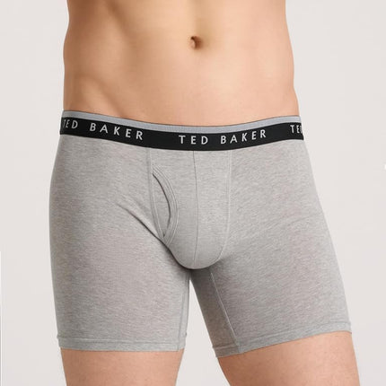 Ted Baker Men's Standard 4 Pack Cotton Stretch Boxer Briefs, Black Beauty/Grey Heather/Sky