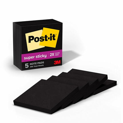 Post-it Super Sticky Notes, 3 x 3-Inches, Black, 5