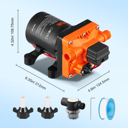 VEVOR - Pompe à diaphragme 12 V, débit 13,2 LPM, pompe à eau auto-amorçante avec pressostat, 40-80 PSI réglable, protection contre les surcharges, ruban d'étanchéité, 1/2" MNPT