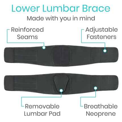 Vive Lower Back Support Brace for Men & Women - Dual Adjustable Lumbar Belt for Heavy Lifting, Herniated Disc, Sciatica, Scoliosis, & Thoracic Pain Relief - Compression Posture Device for Work or Home