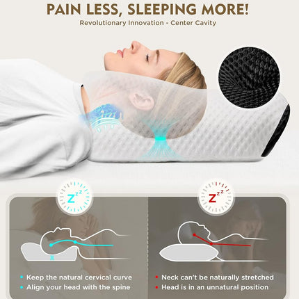 Osteo Cervical Pillow for Neck Pain Relief, Hollow Design Odorless Memory Foam Pillows with Cooling Case, Adjustable Orthopedic Bed Pillow for Sleeping, Support for Side Back Sleepers