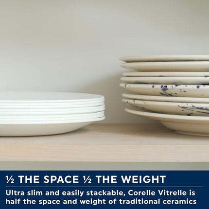 CORELLE Dinner Set (12-Piece, Winter Frosted White) for 4, 4 Dinner Plates, Dessert Plates and Bowls, 3 Times More Durable, Half the Space and Weight of Ceramic, Up to 80%