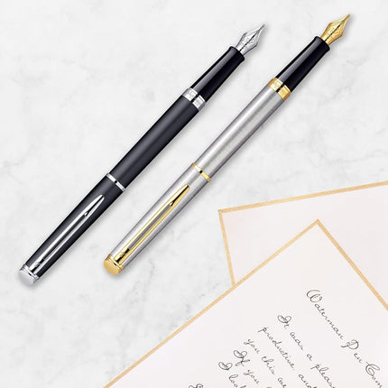 Waterman Hémisphère Fountain Pen, Matte Black with Chrome Trim, Medium Nib with Black Ink Cartridge, Gift Box