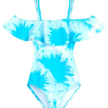 Kanu Surf Girls' Peggy UPF 50+ Beach Sport Off Shoulder One Piece Swimsuit, Beach Girl Blue, 7