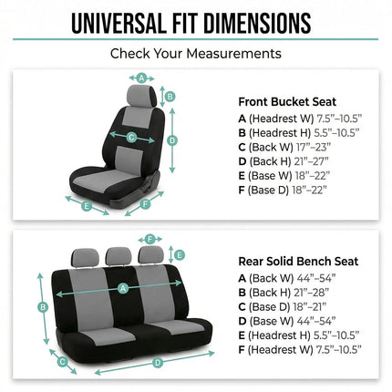 FH Group Housse de siège de voiture complète en tissu plat Trois rangées 7 places - Ajustement universel pour voitures, camions et SUV Gris