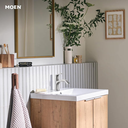 Moen Karis One-Handle Bathroom Sink Faucet, One Hole Lavatory Faucet with Drain Assembly and Optional Deck Plate, Chrome, 84346