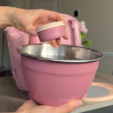 S'well Stainless Steel Salad Bowl Kit 64oz, Dusty Pink, Comes with 2oz Mini Canister and Removable Tray for Organization, Leakproof, Easy to Clean, Dishwasher Safe