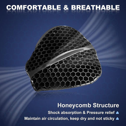 SKYJDM Foldable Motorcycle Gel Seat Cushion, Large 3D Honeycomb Structure Shock Absorption & Breathable Seat Pad for Long Rides (L)