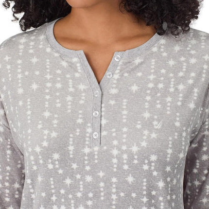 Nautica Womens Pajamas - Cozy Silky Fleece - 2 Piece Long Sleeve Winter Sleepwear Set for Women, Gray Stars, 3X