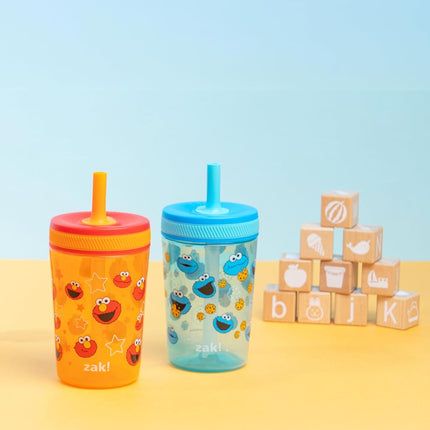 Zak Designs Sesame Street Kelso 15oz Leak-Proof Toddler Straw Cups, 2-Pack